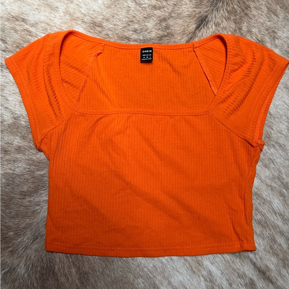 SHEIN Vibrant Orange Ribbed Crop Top M
